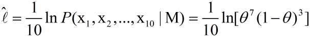 10次抽取抽到白球7次的平均对数似然,抽球的情况比较简单,可以直接用平均似然来求解